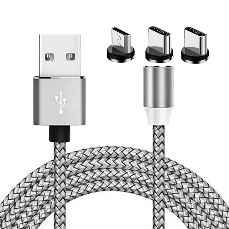 

Magnetic Cable 3 in 1 Fast Charging Wire 1m 3ft 2m 6ft Cable USB Magnetic with 3 Plugs Micro Usb Type C 8pin, White/black/red/silver/gold/blue
