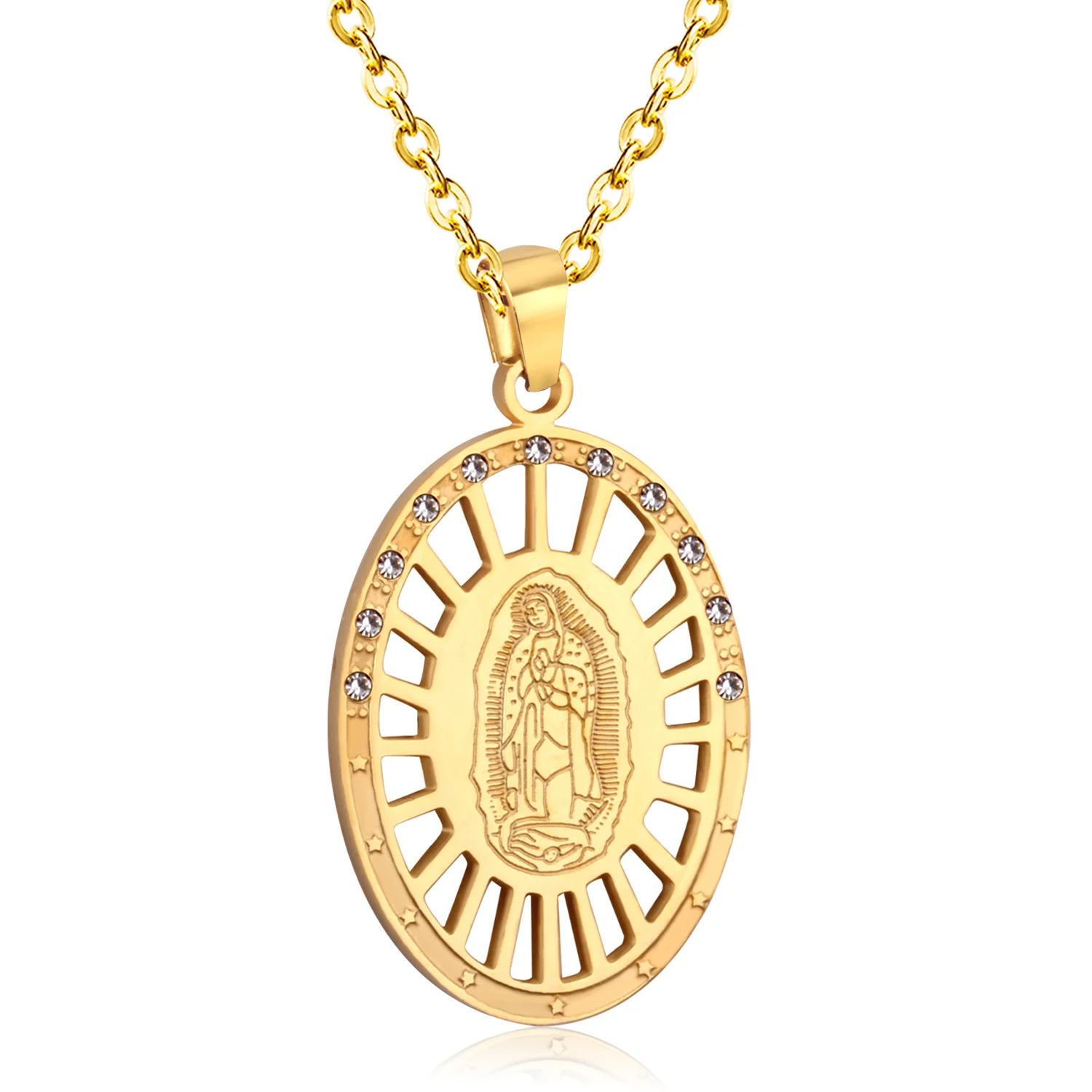 

Vintage Jesus stainless steel Necklace Religion Women Gold Color Pendant For Men Cubic Zirconia Jewelry