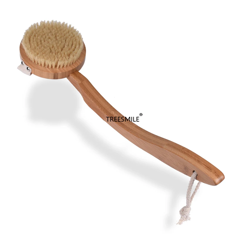 

TREESMILE All Natural bath brush long handle bamboo bristles back brushes curved removable disign OEM logo high quality