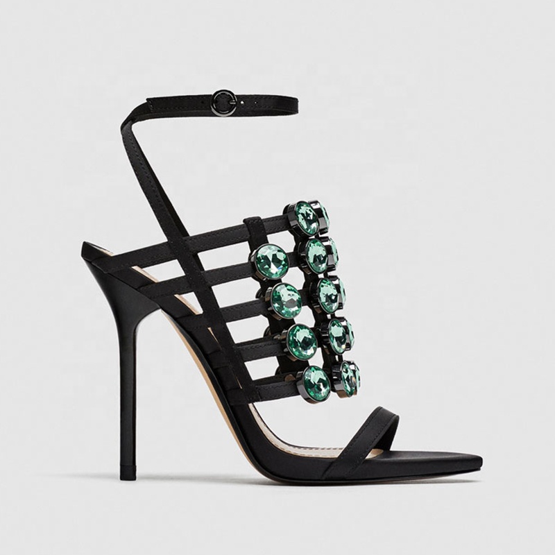

Sexy mesh hollow out ladies ankle high heel sandals, Black