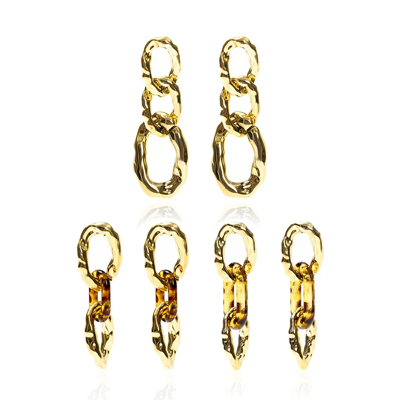 

Leopard Print Acrylic Chain Golden CCB European and American Retro Fashion Ethnic Style Variety Combination Splicing Earring