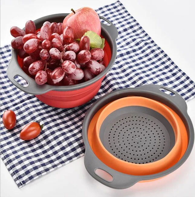 Round Collapsible Colander Foldable Kitchen Strainer Set For Draining ...