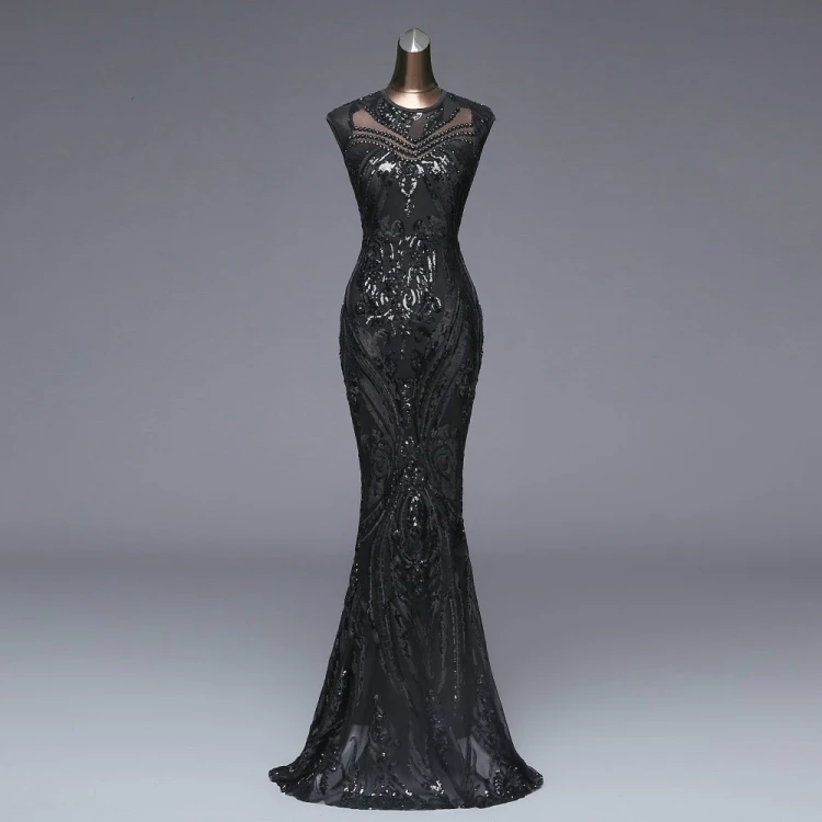 4 Size Elegant Long Sequin Evening Robe Longue Prom Gowns Dress