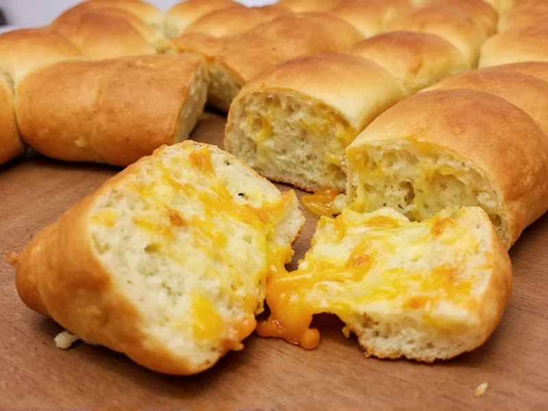 Golden homemade cheese bread with melted cheese pull