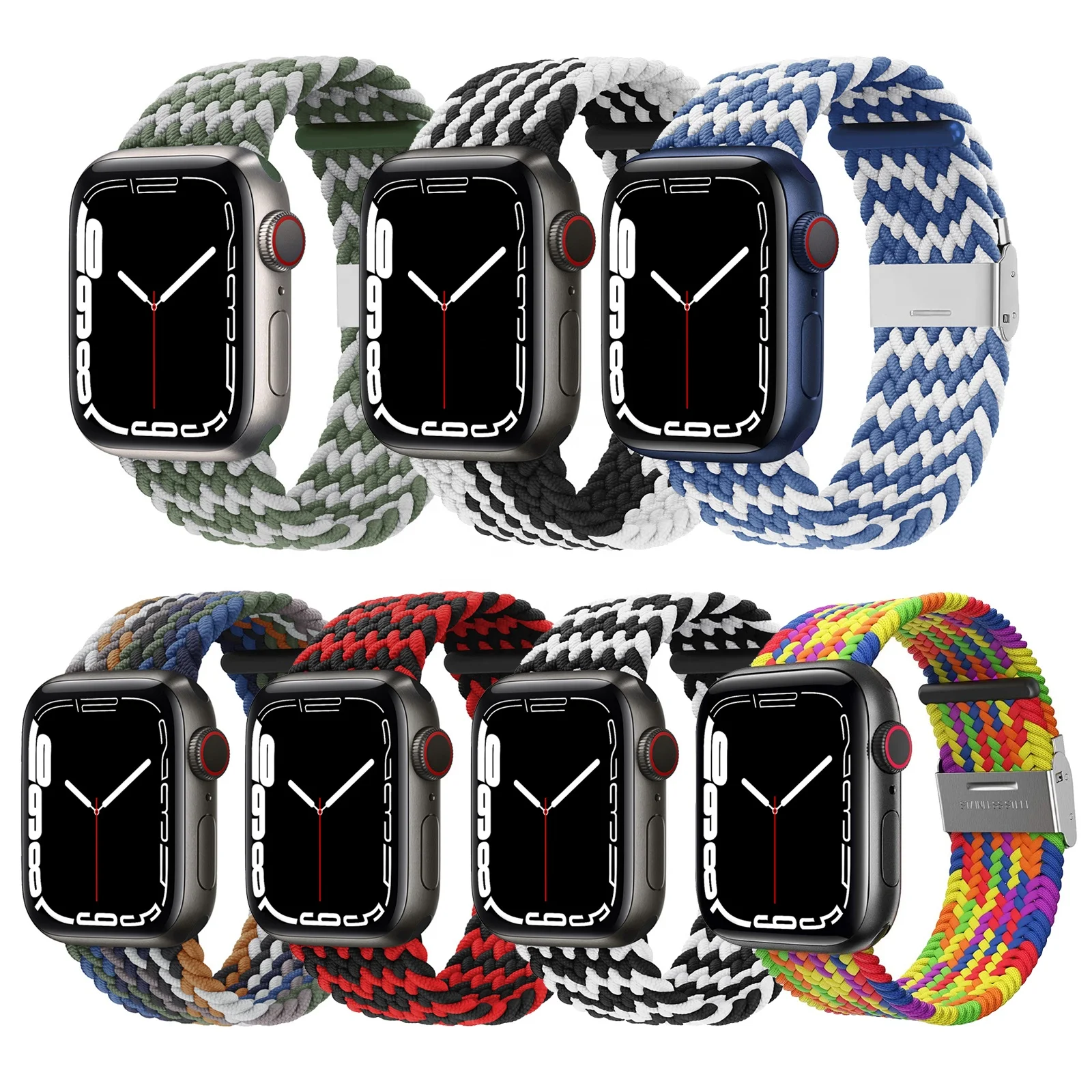 

Rainbow Nato Elastic Apple Watch Band Braided Solo Loop Woven Nylon Watch Band For Apple Iwatch Series 7 Apple Watch Strap, Rainbow colors