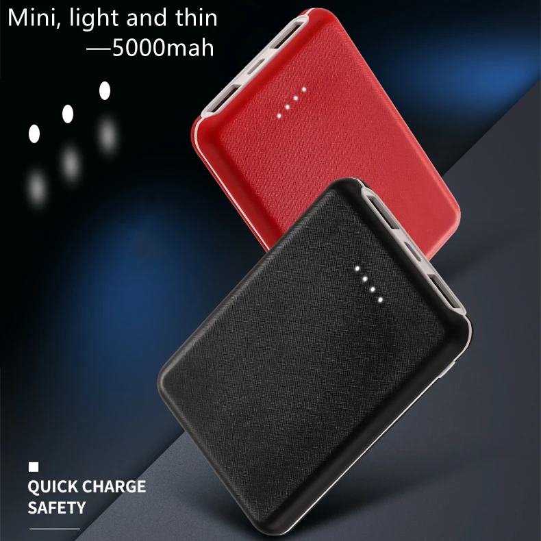 

2021 mini portable power bank 5000mAh small portable charger slim powerbank 5000 mah, Black+red+white+grenn