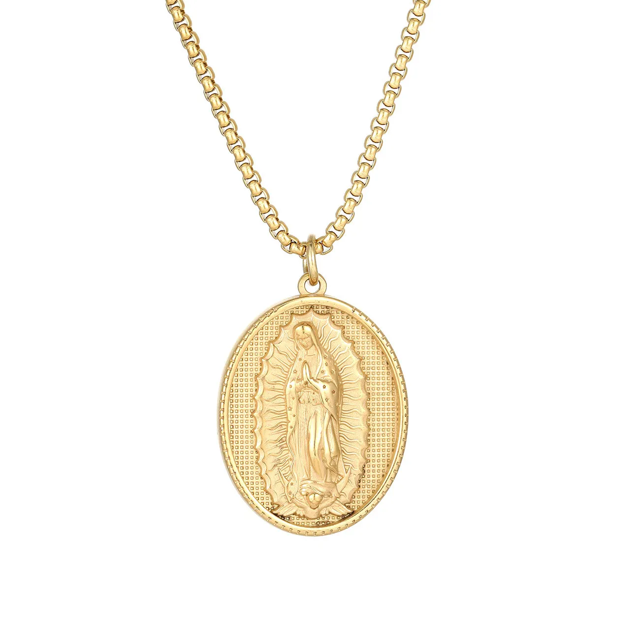 

Religious Virgin Mary Necklace Non Tarnish Jewelry 18K Gold Plated Catholic Cross Pendant Stainless Steel Necklace For Women