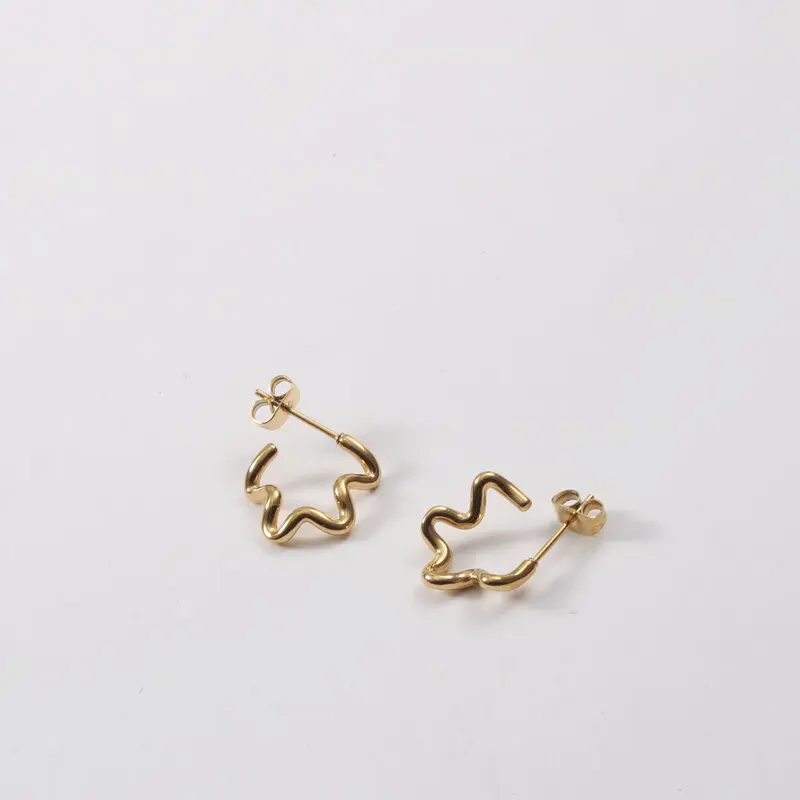 

JOOLIM Jewelry Trendy Earring 18K Gold Plated Waved Lines C Hoop Earrings Stainless Steel Earrings Wholesale