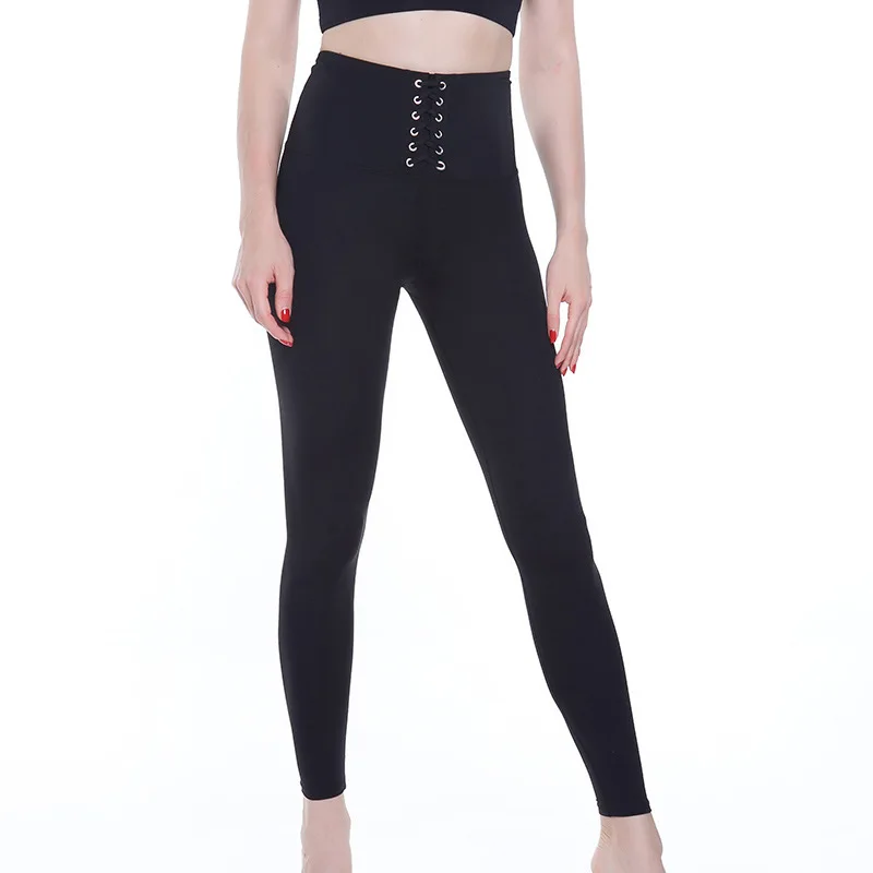 

Ins Popular High Waist Corset Belt Yoga Pants Sport Quick-dry Leggings, Black/blue