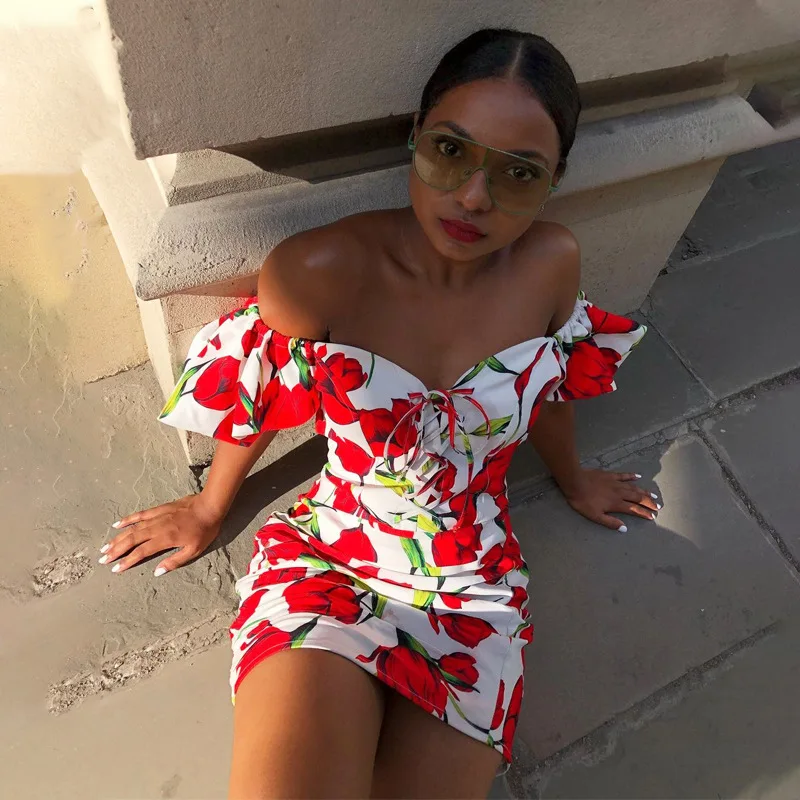 

Free Shipping R04075 - women fashion bodycon one shoulder printed mini dresses