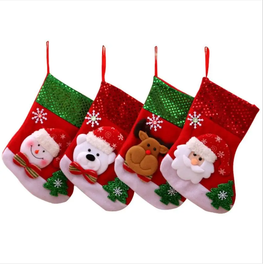 

mini wholesale sequins Santa Stockings Stereo Stockings Christmas gift bags Christmas decorations deer bear
