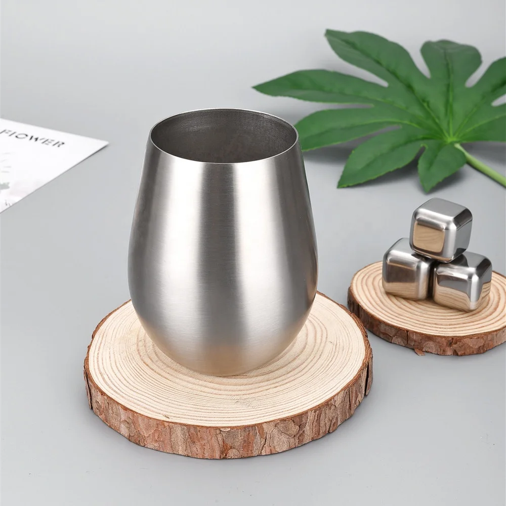 

304 Stainless Steel Wine Glasses Stemless Cup Stainless Steel Tumbler Egg Shape, Silver