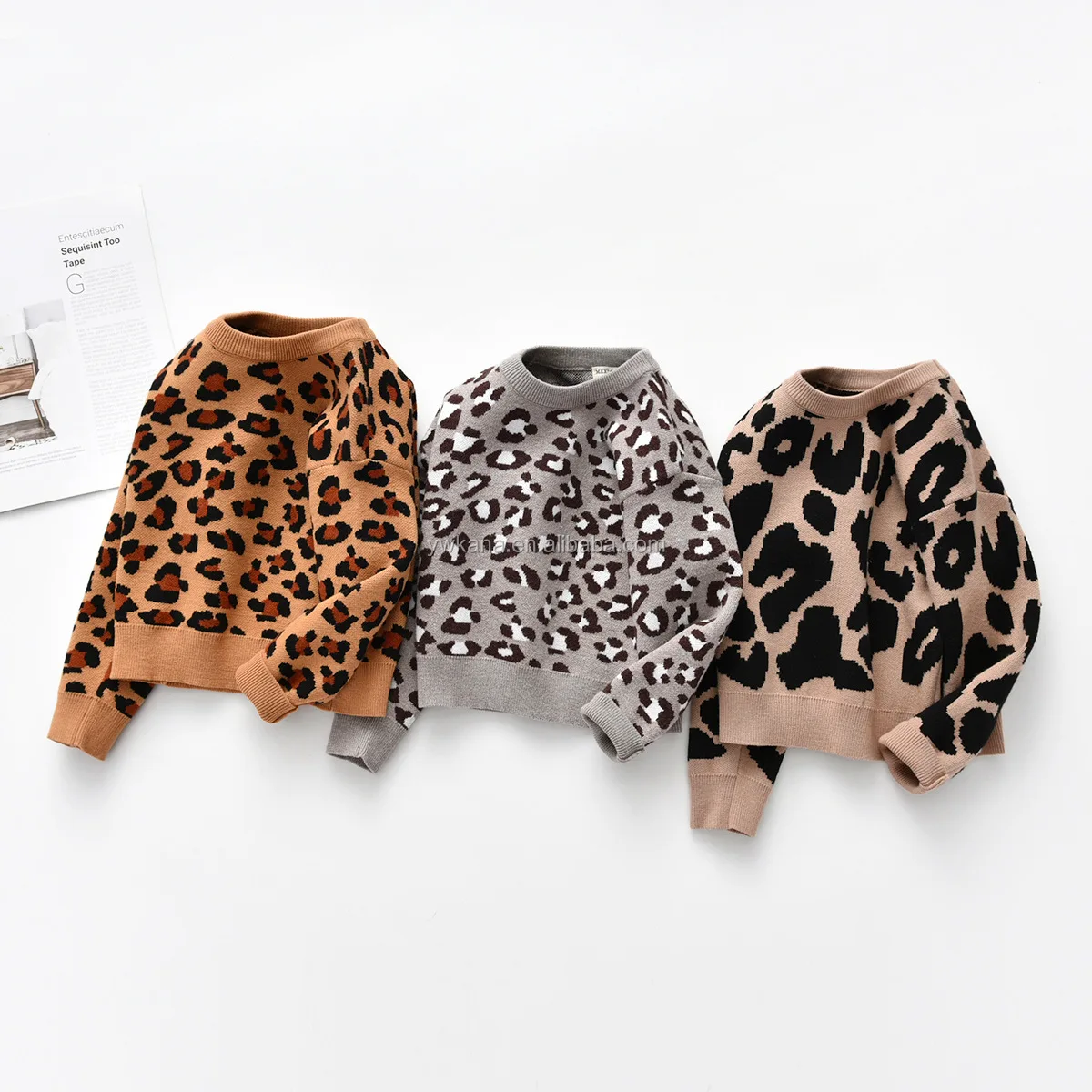

Wholesale Leopard Kids Sweater Knitting Leopard Print Baby Clothing Fashion Children Sweater, Red,black