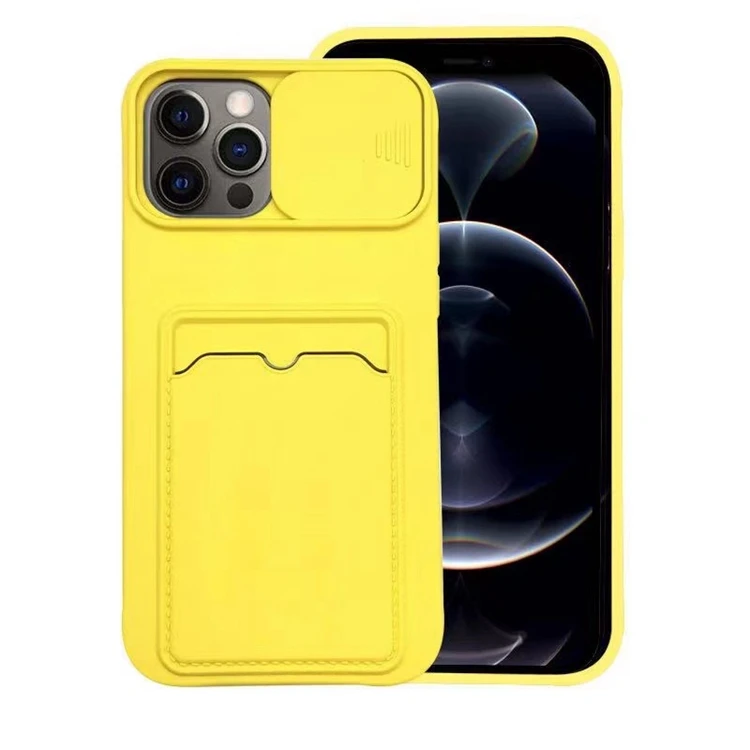 

OEM Sliding Design Camera Protective Card Pocket Holder Slot TPU Silicone Wallet Phone Cover For iPhone 12 Mini Pro Max Case