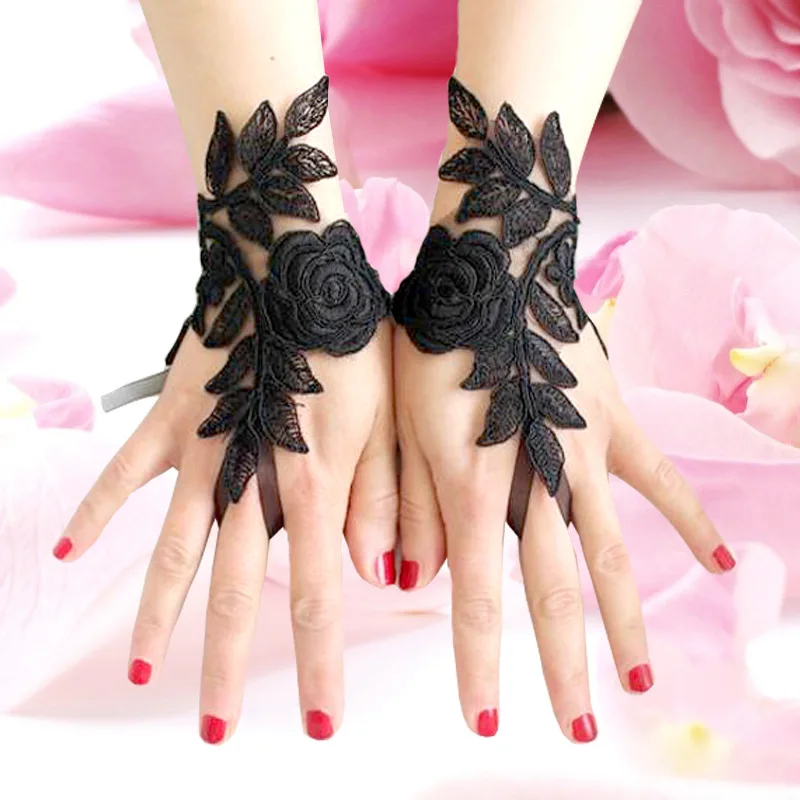 

Hot sale top quality cheap short Black white lace gloves for bridal wedding Accessories