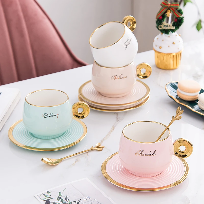 

Feiyou wholesale Nordic ceramic coffee mugs golden handle ceramic mugs tea cup and saucers sets tazas ceramic mugs gold, As the picture show