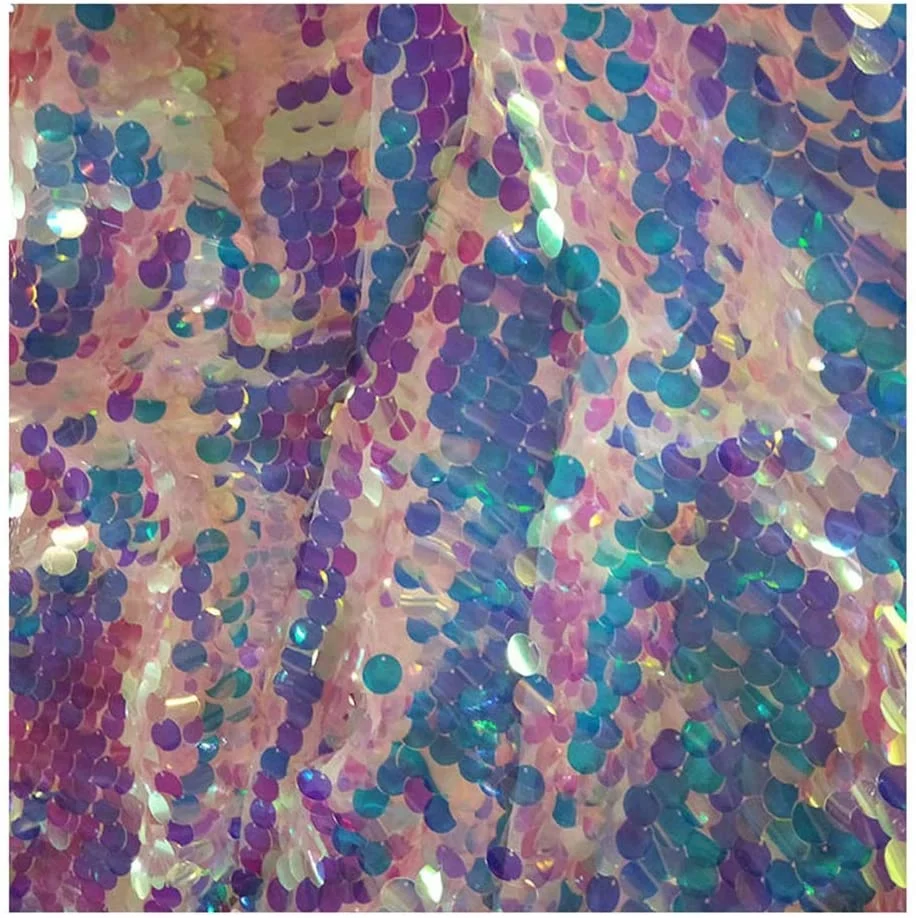 Colorful Laser Mermaid 18mm Sequin Fabric Mesh Bling Shiny Scales Wedding Cosplay DIY Photo Backdrop Glittering Cloth