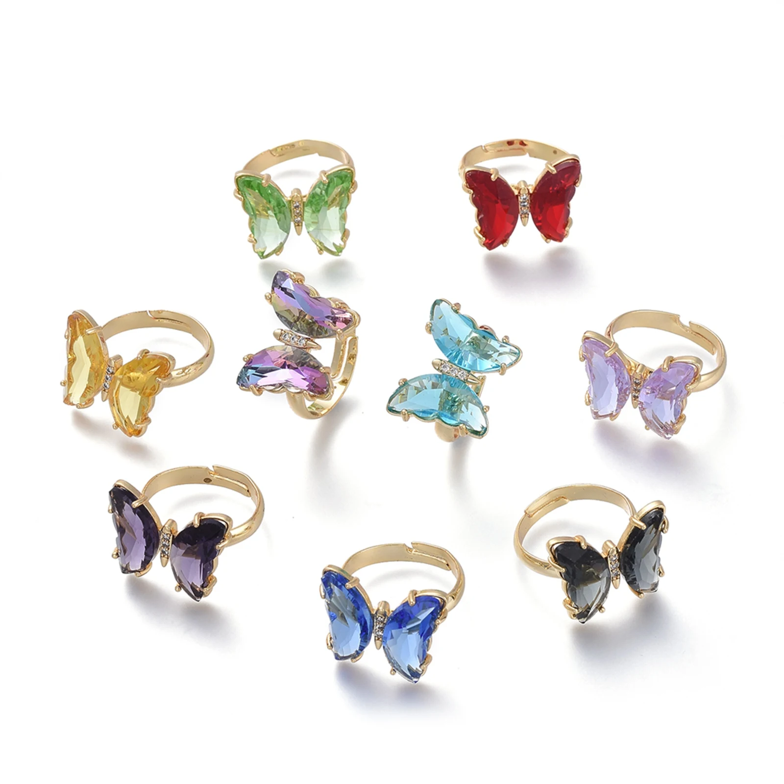 

PandaHall Mixed Color Clear Cubic Zircon Butterfly Golden Finger Rings