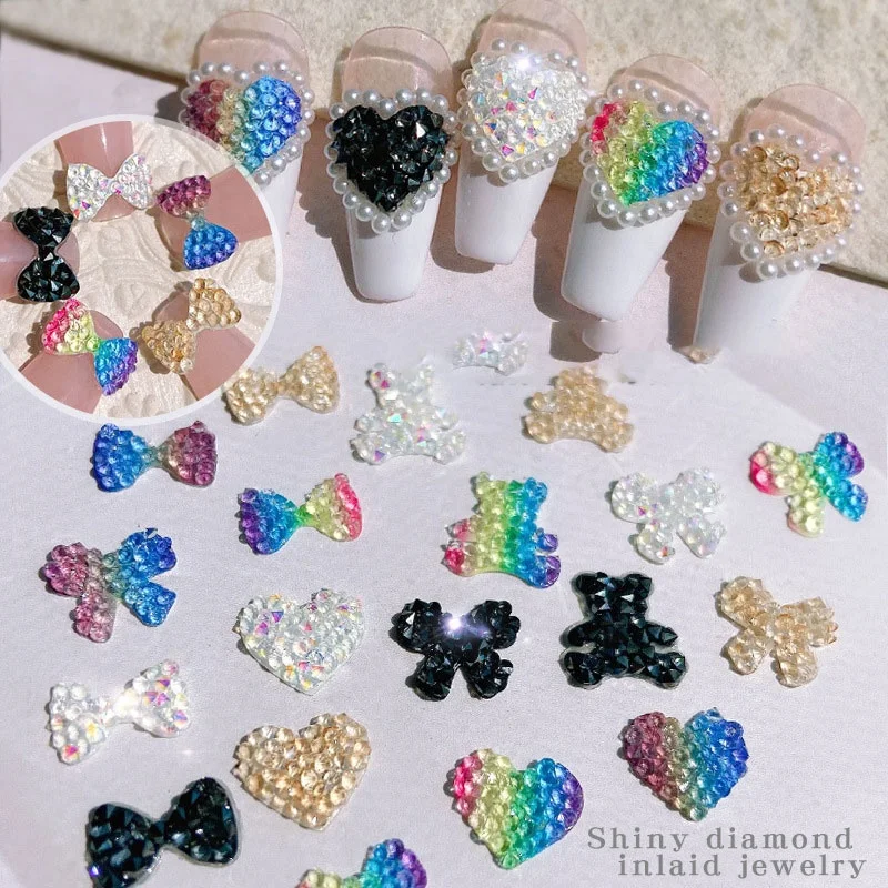 

Paso Sico Brand New Nail Art Design Full Mini Diamond Gummy Bear Heart Butterflt Bow Magic Rainbow Colors Nail Art Charms for 3D