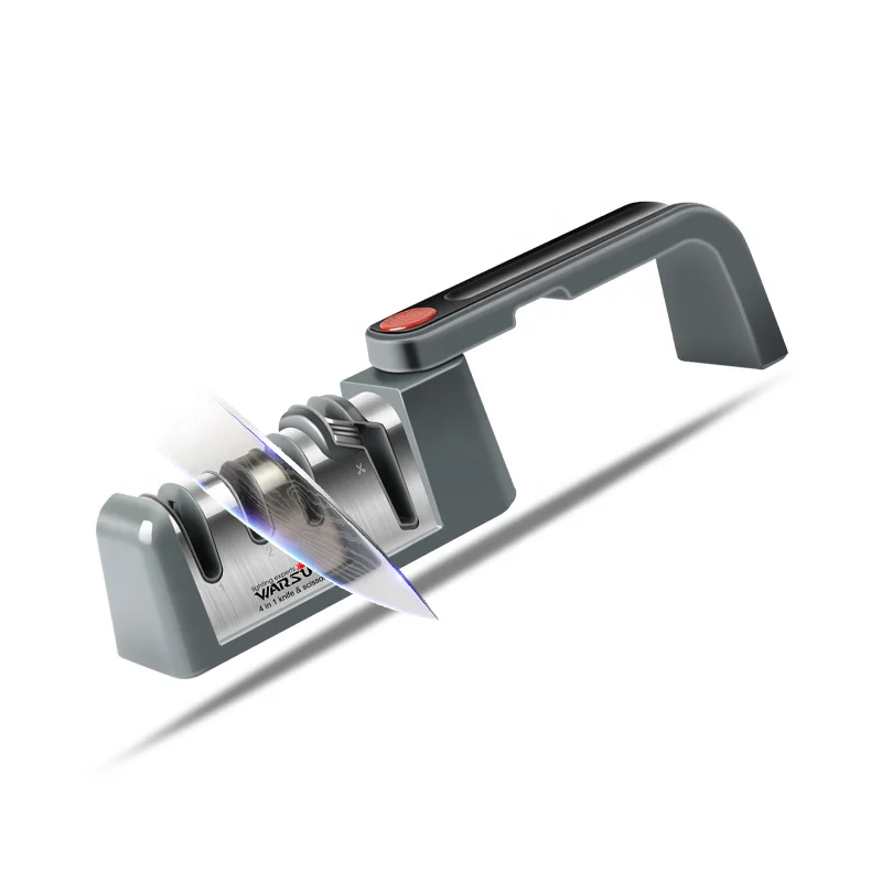 

WARSUN MD009 professional 4 in 1 Multifunction 3 stage Non-slip Foldable kitchen accessories tool mini diamond knife sharpener, Grey