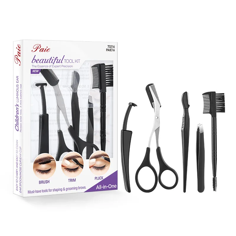 

5 in 1 Tweezers for Eyebrows, Eyebrow Grooming Kit Professional Eyebrow Kit, Black