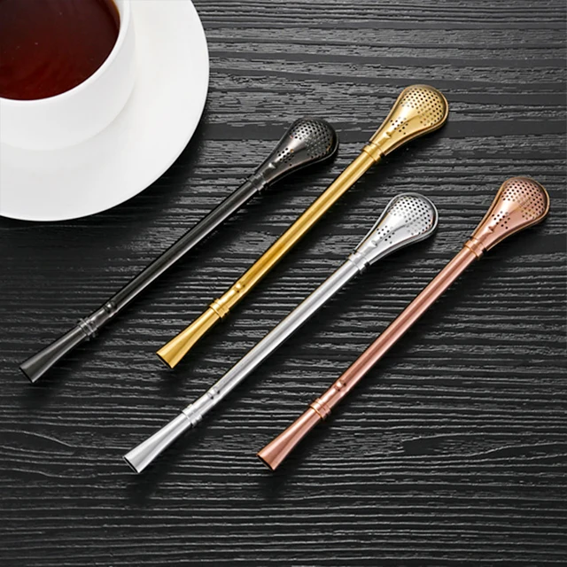 

New Fashion Hot Sale Stainless Steel Mixing Spoon Straw Smooth Filter Reusable Metal Food Grade Drinking Straw, Black, silver, gold, rose gold