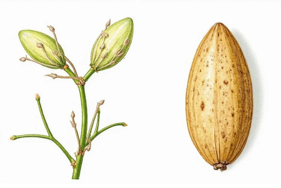 Close-up botanical illustration showing clove flower buds versus actual clove tree seeds for educational comparison