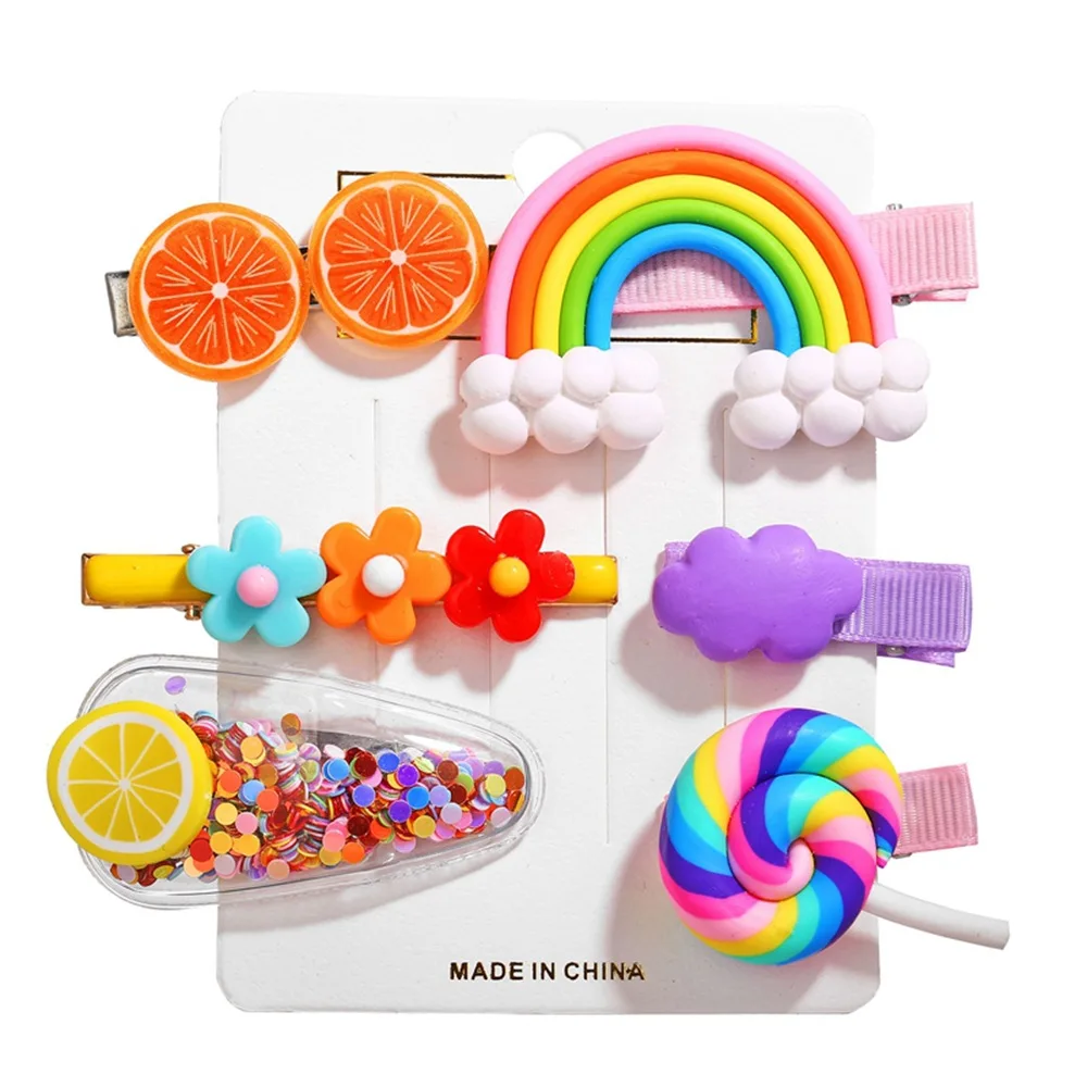 

Handmade Designs Wholesale Fashion Rainbow Cute Polymer Clay Baby Girl Clips Rhinestone Hair Pins Accessories