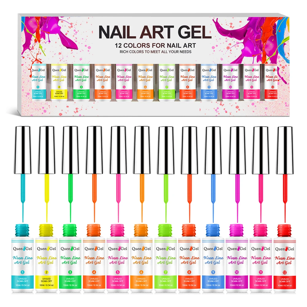 

New Arrival 12 Colors Set Neon Nail Art Gel Liner Nail Art Painting Gel Polish Liner Gel, 12 colors for selection or customization