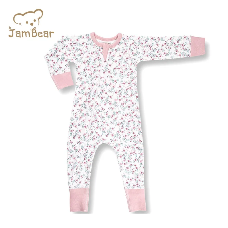 

JamBear Newborn Zip Through Romper organic cotton Long Sleeve KipZip Romper Jumpsuit Snug Fit Cotton Footless Romper, Customized color