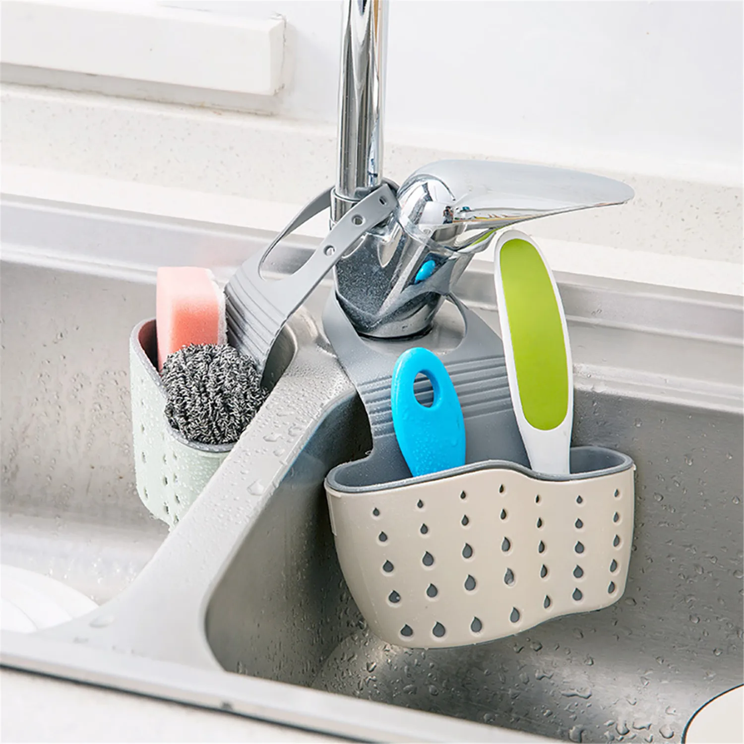 

MJ Factory low price Kitchen Storage Sink Shelf Soap Sponge Drain Holder