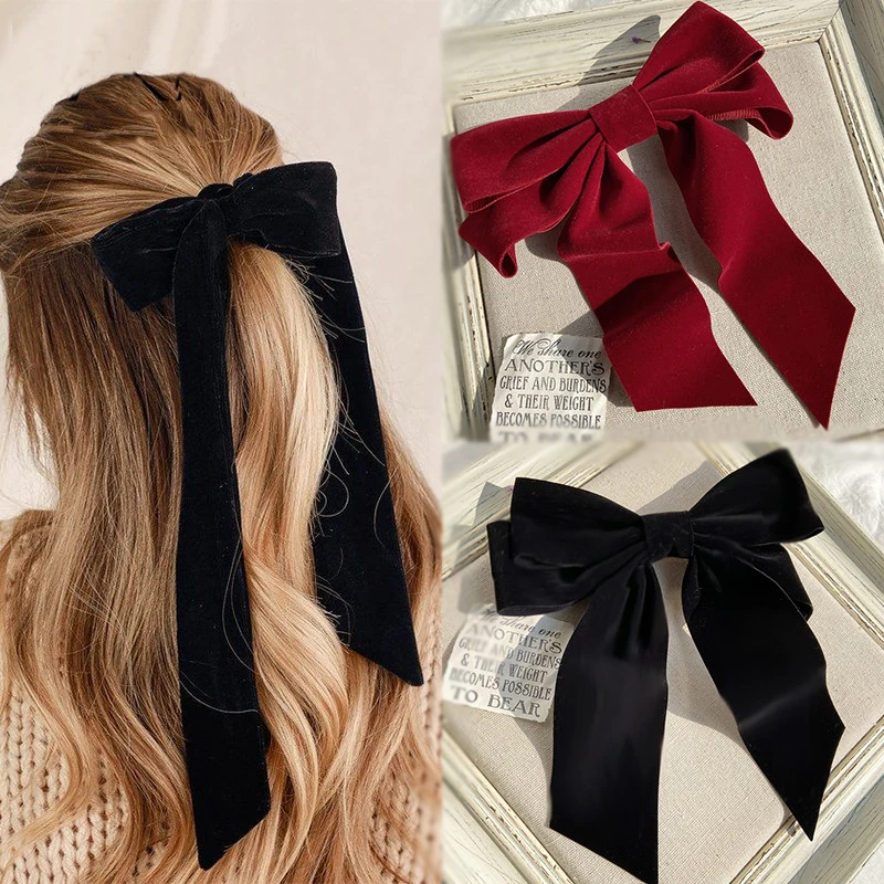 

Big Bow knot Velvet Headband Fabric Elastic Hair Bands Long Ribbon Korean Hairpins Barrette Hair Accessories, White