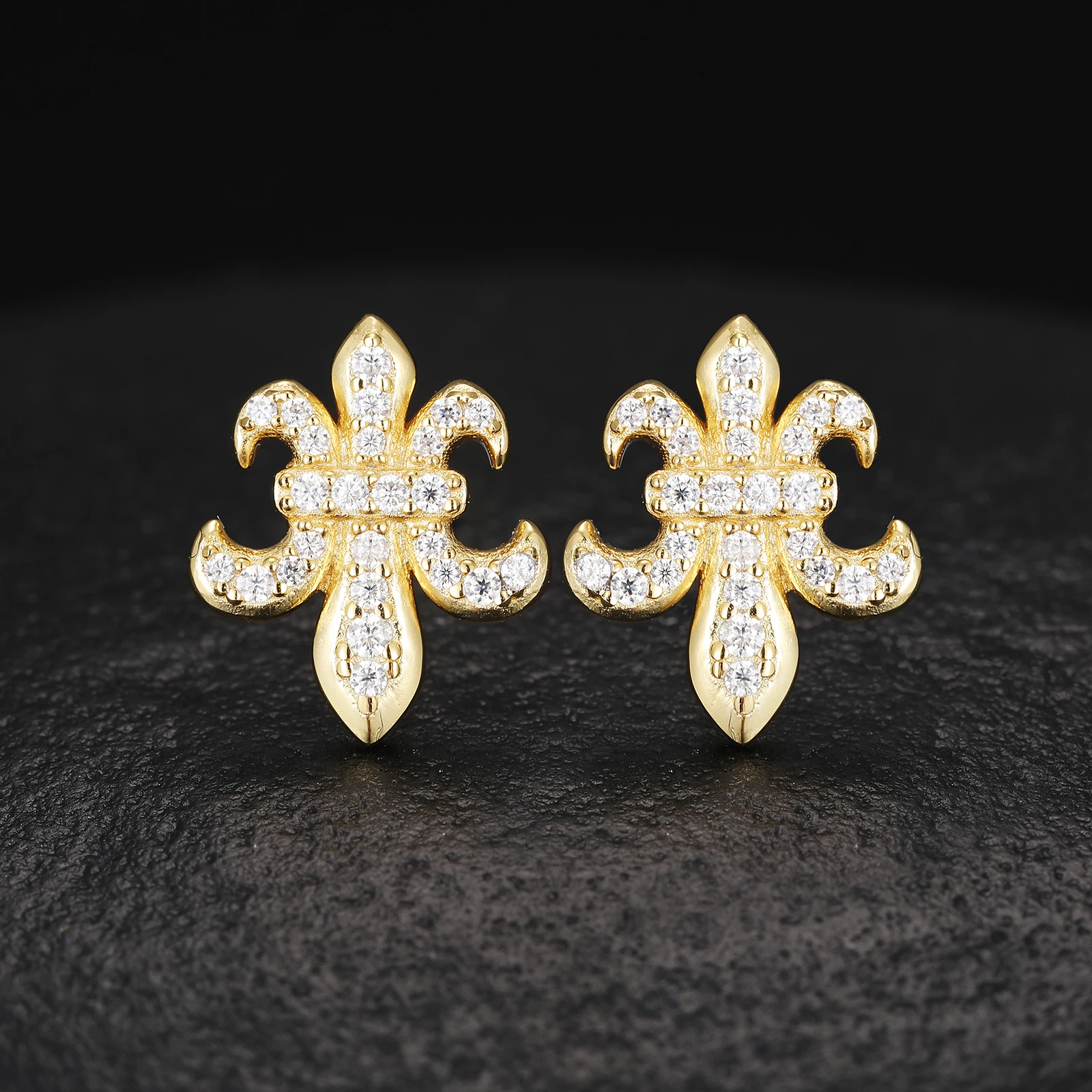 Solid Sterling Silver VVS Diamond Iced Fleur De Lis Petite Stud Earrings Pass Diamond Tester