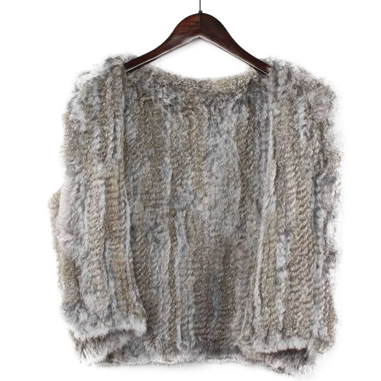 
Wholesale Factory Short Girl Fur Gilet For Winter Knitted Real Rabbit Fur Vest 
