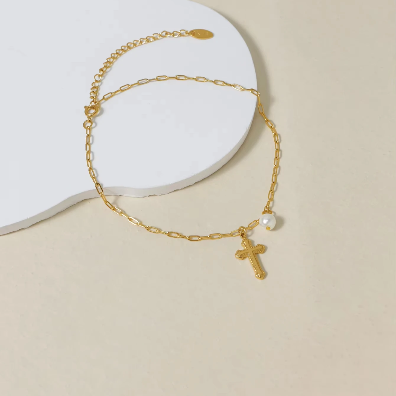 FashIon Jewelry Ankles New  Summer Ankles Ins Style Niche Design Sense Retro Cross Pendant Pearl Accessories Anklet Ornaments