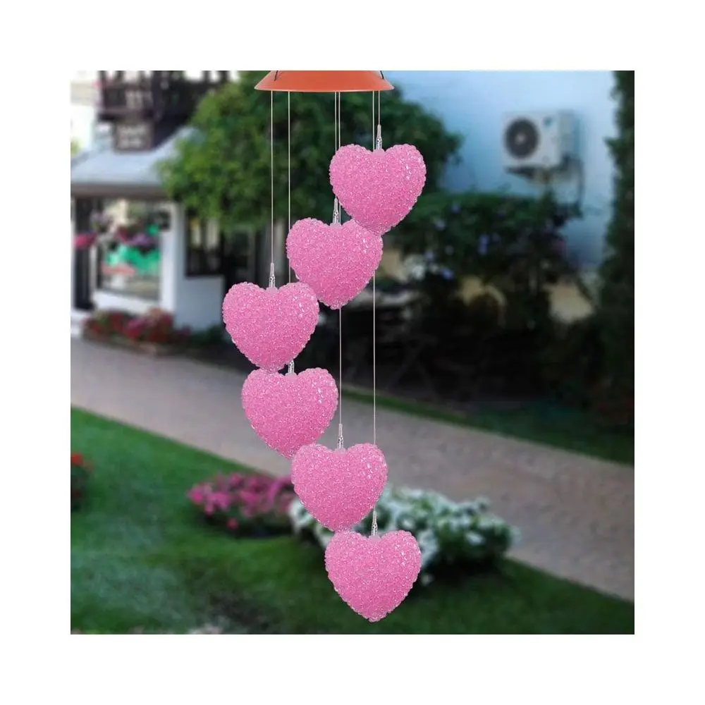 DIFUL Solar LED Light Love Heart Shaped Color Change Lamp Decoration Wind Chime Room Hanging Night Lantern For Home Garden Decor