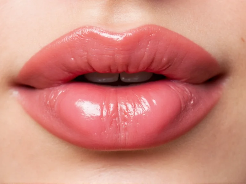 Close-up of smooth homemade lip gloss application