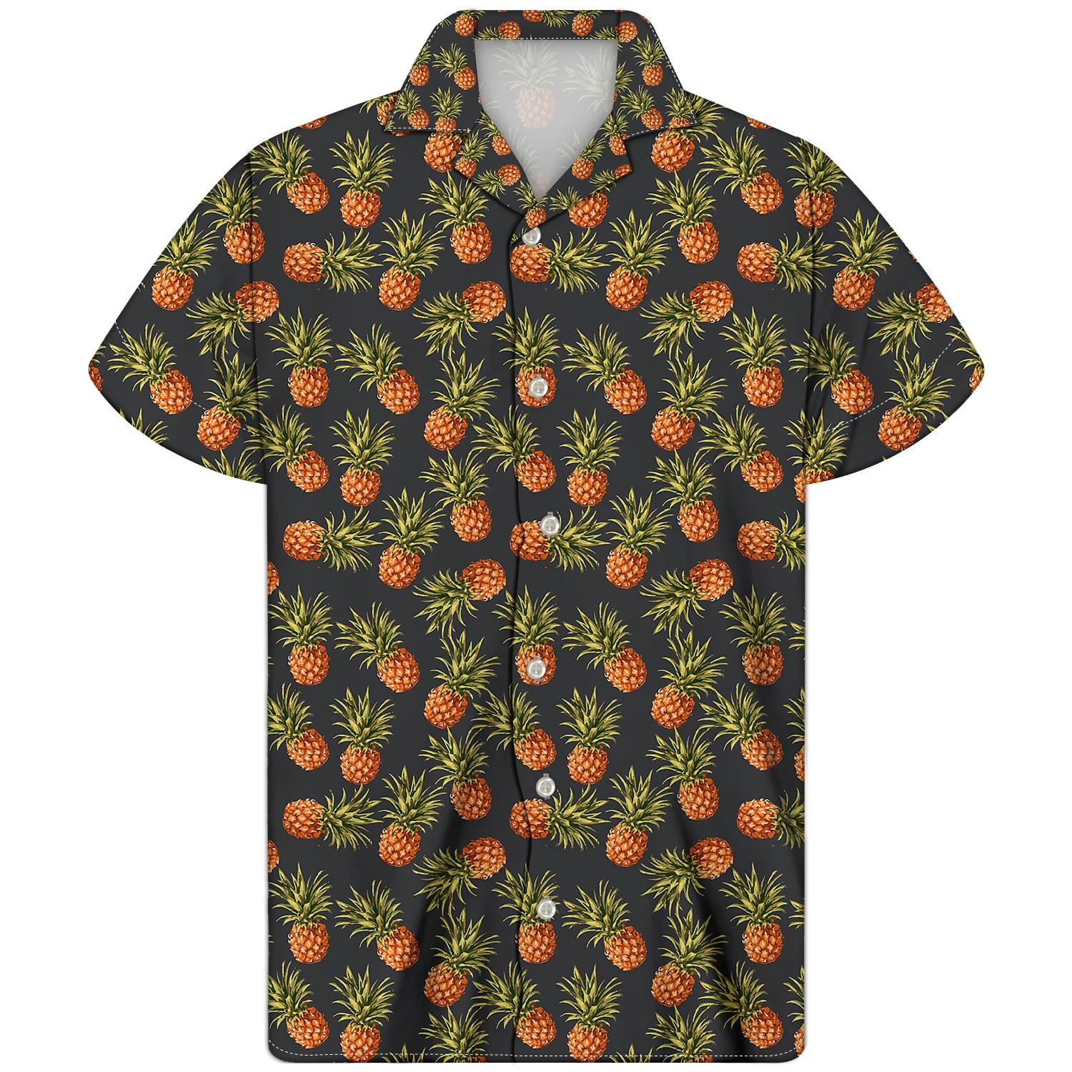 

Cartoon Pineapple Design Custom Print Cuban Guayabera Shirt Turn-Down Collar Shirts For Men Short Sleeve Streetwear Shirts, Customized colors men shirt