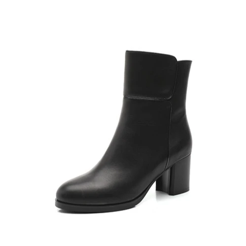 

New High Quality italy Cow Leather plush lining Women Square Heel Back Zipper Winter Autumn military Boots for women