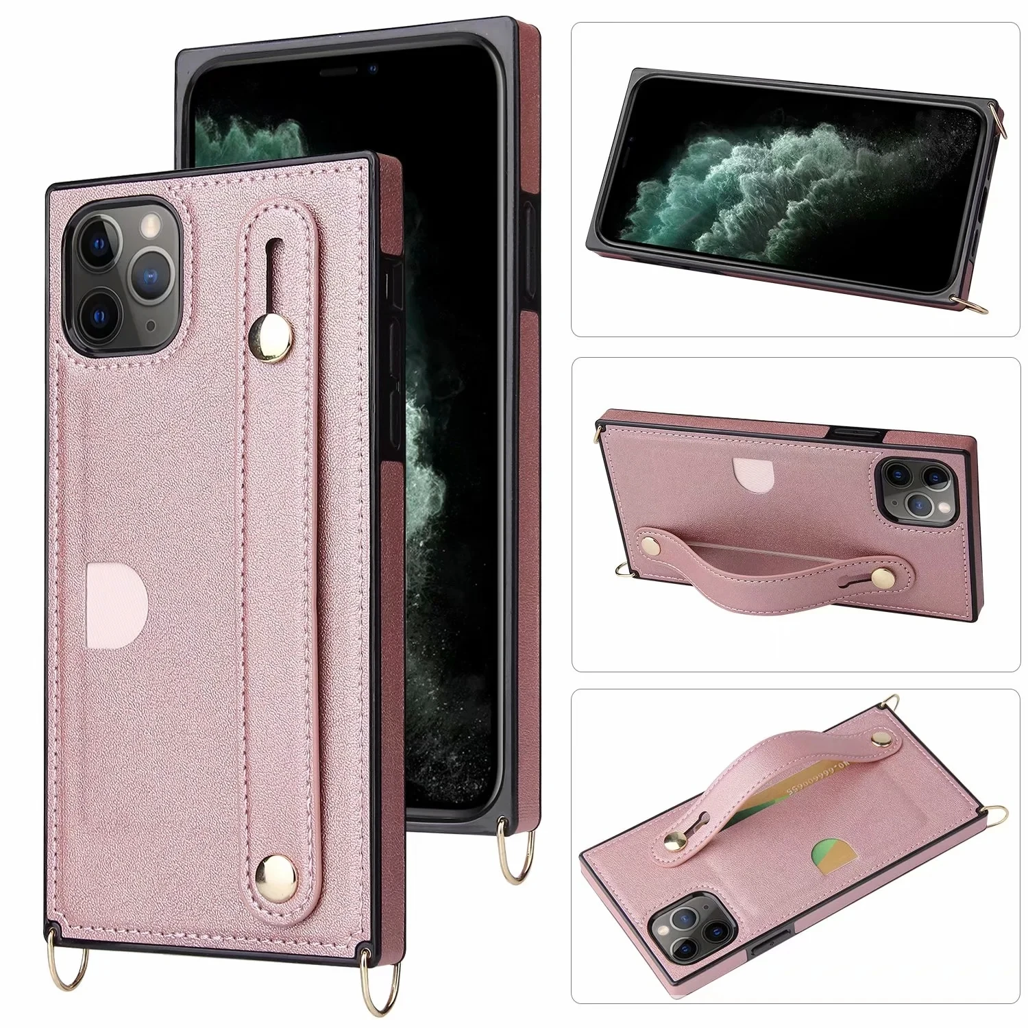 

Amazon Best Selling Crossbody Wrist Strap Full Protective PU Leather Cell Phone Case Single Card Holder for iphone 11 pro max