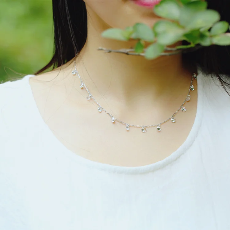 925 Silver Round zircon Necklace For Women Fashion Lady Festival Gift jewelry 2021