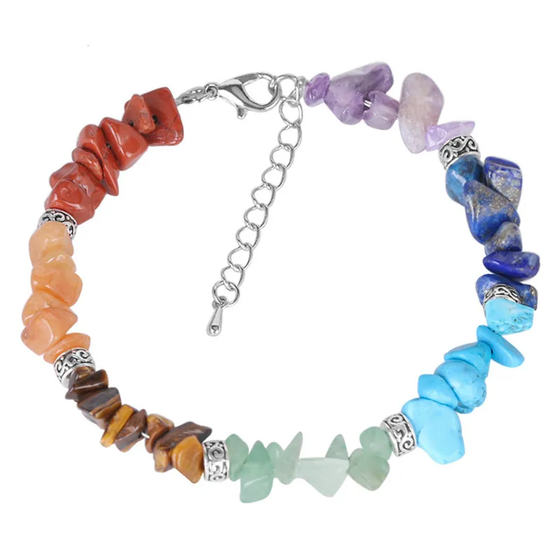 

2021 Fashion Adjustable Rose Quartz Chakra Bracelet Natural Stone Boho Summer Beach Bracelet For Women, Colorful