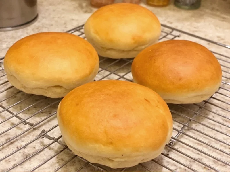 Golden brown homemade burger buns cooling on wire rack