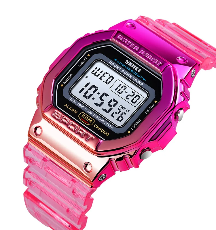 

Skmei 1622 Transparent Digital Ladies Chronograph Electronic Watch Saat Company Logo Watches Wristwatches, 6 colors