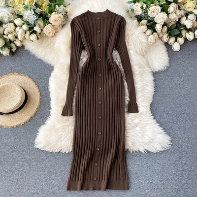 

2020 Autumn Winter Latest Design Women Fashion Elastic Knitted Dress