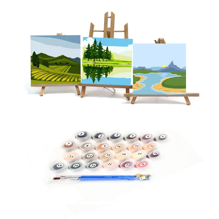 

Children's Painting Oil Painting by Numbers Framed Simple Landscape Cartoon Picture Canvas Painting Handpainted Crafts Fun Gifts