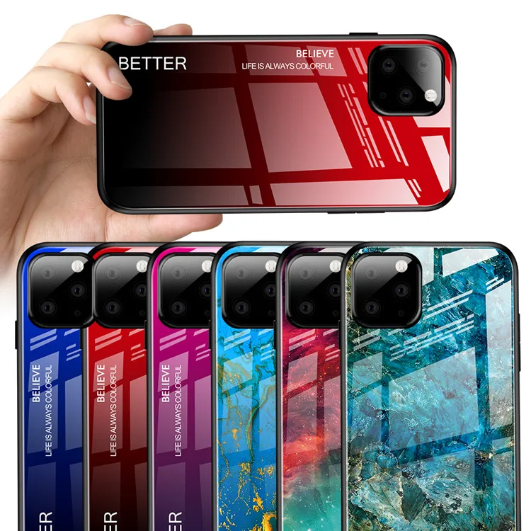 

Free shipping designer hard shockproof gradient tempered glass cell phone case for iPhone