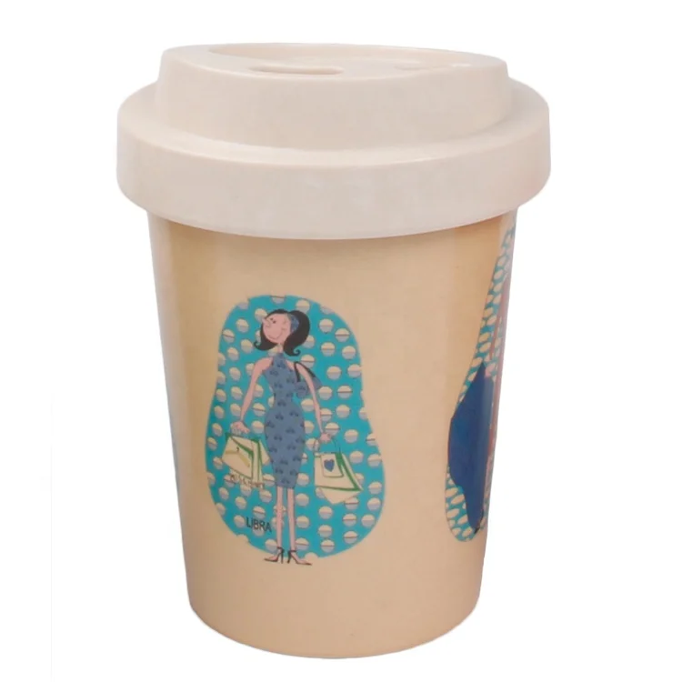 

Printed reusable with lid colorful cup bamboo fiber coffee mug