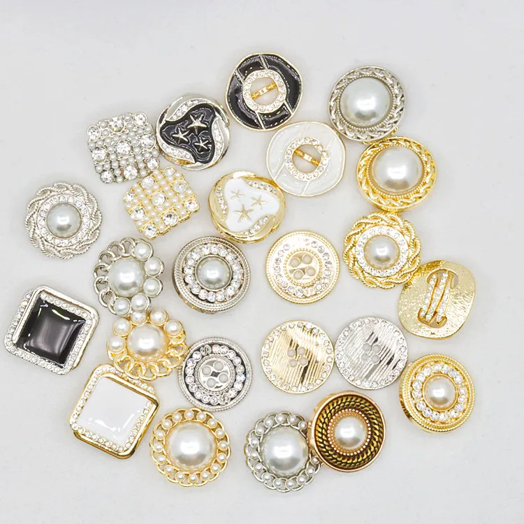 

Arts and crafts design custom square inlaid pearl crystal metal gold-plated buttons
