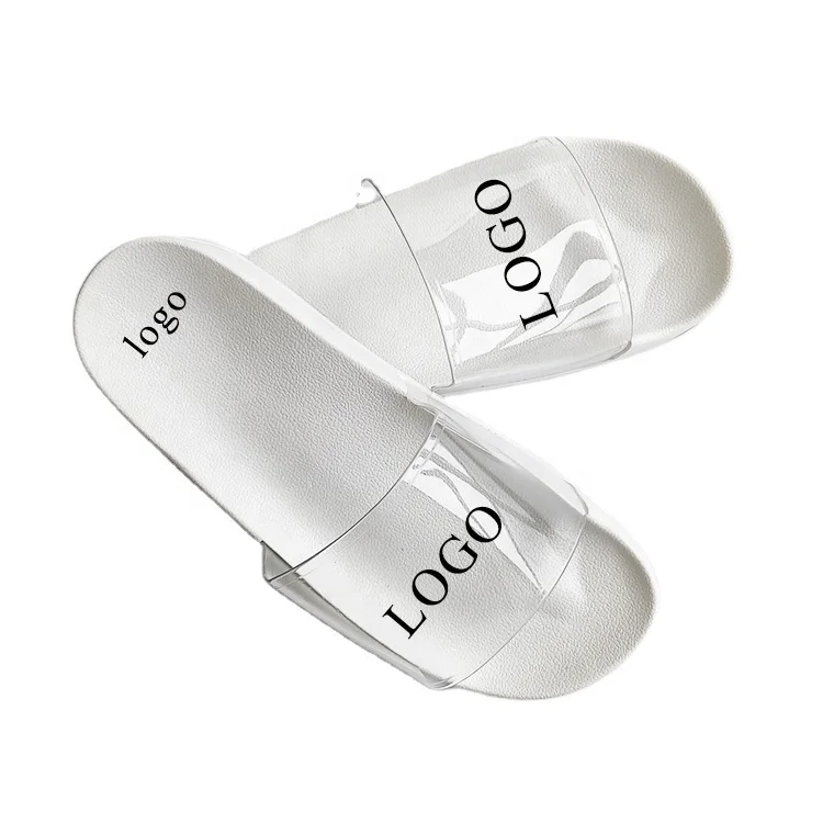 

Custom Unisex White Slides Chinese Pvc Clear Upper Slippers Wholesale Flat Summer Beach Sandals for Women and Men, Blank